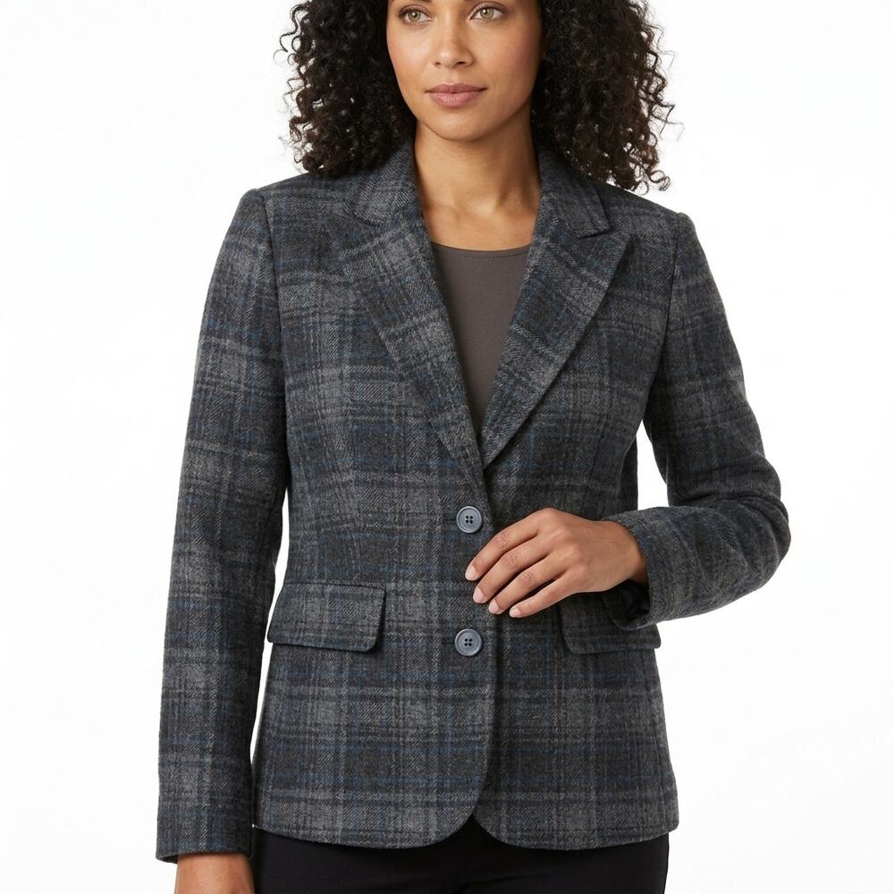Chadwicks of Boston Wool Blend Gray Plaid Blazer Women Size 12P